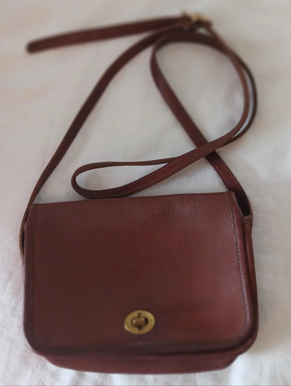 Brown Leather Crossbody Bag with Turn-Lock Closure